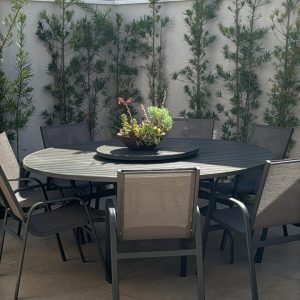 JOGO DE MESA GRÉCIA REDONDO EM ALUMINIO E TELA SLING- 8 LUGARES