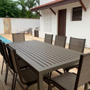 JOGO DE MESA GRÉCIA RETANGULAR EM ALUMINIO COM TELA SLING- 8 LUGARES