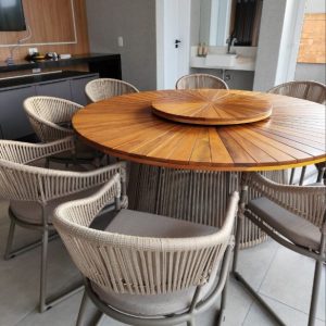 JOGO RIO EM ALUMINIO E CORDA NAUTICA COM MADEIRA CUMARU- 8 LUGARES