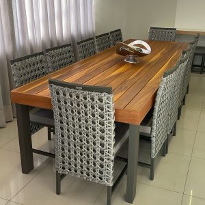 JOGO ESPANHA EM ALUMINIO E CORDA NAUTICA COM MADEIRA CUMARU- 12 LUGARES