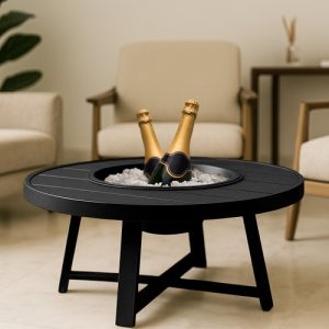 MESA DE CENTRO GRECIA EM ALUMINIO RIPADO COM CHAMPANHEIRA